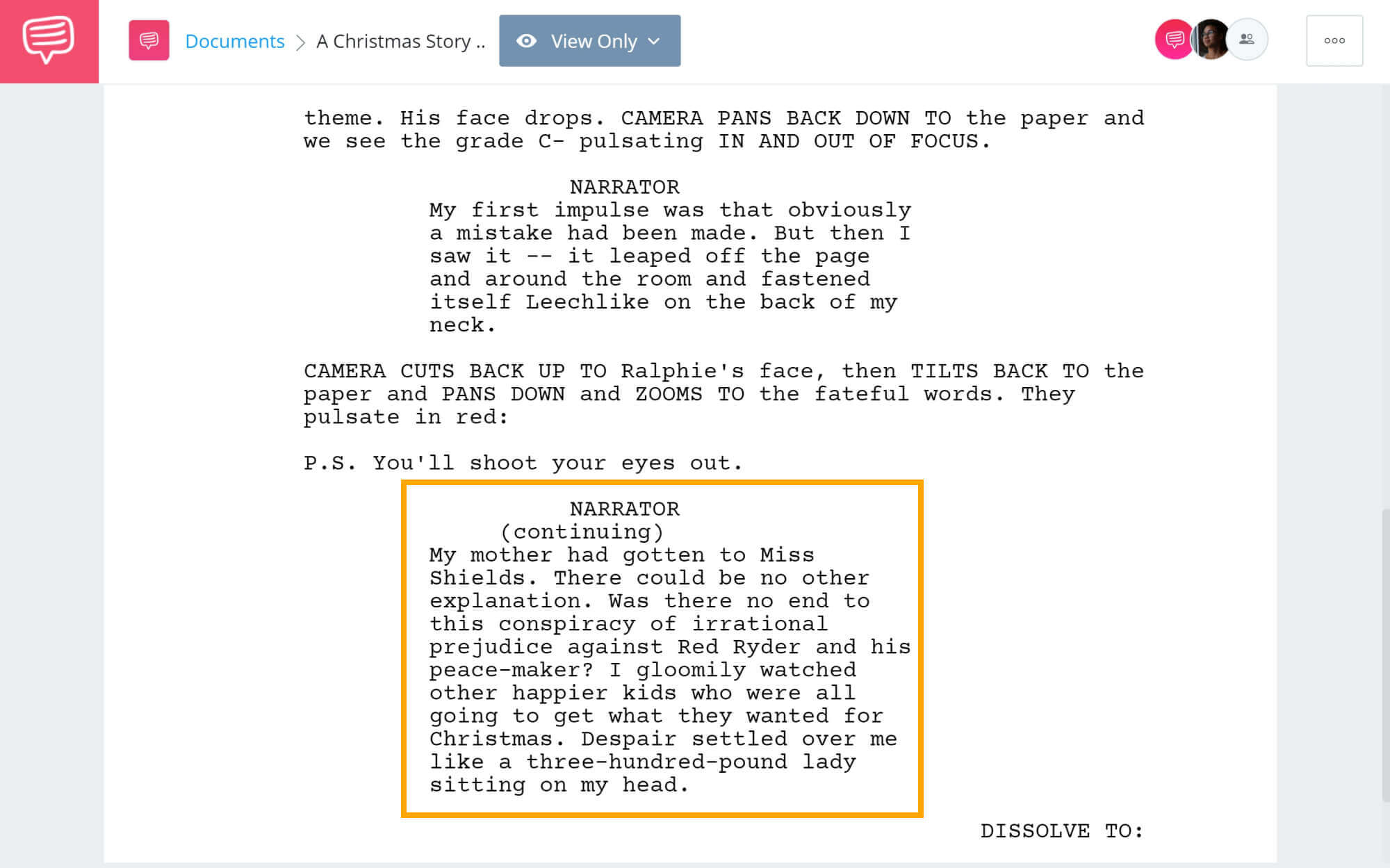 A Christmas Story Script Breakdown - Ralphie's Breaking Point Scene - StudioBinder Screenwriting Software