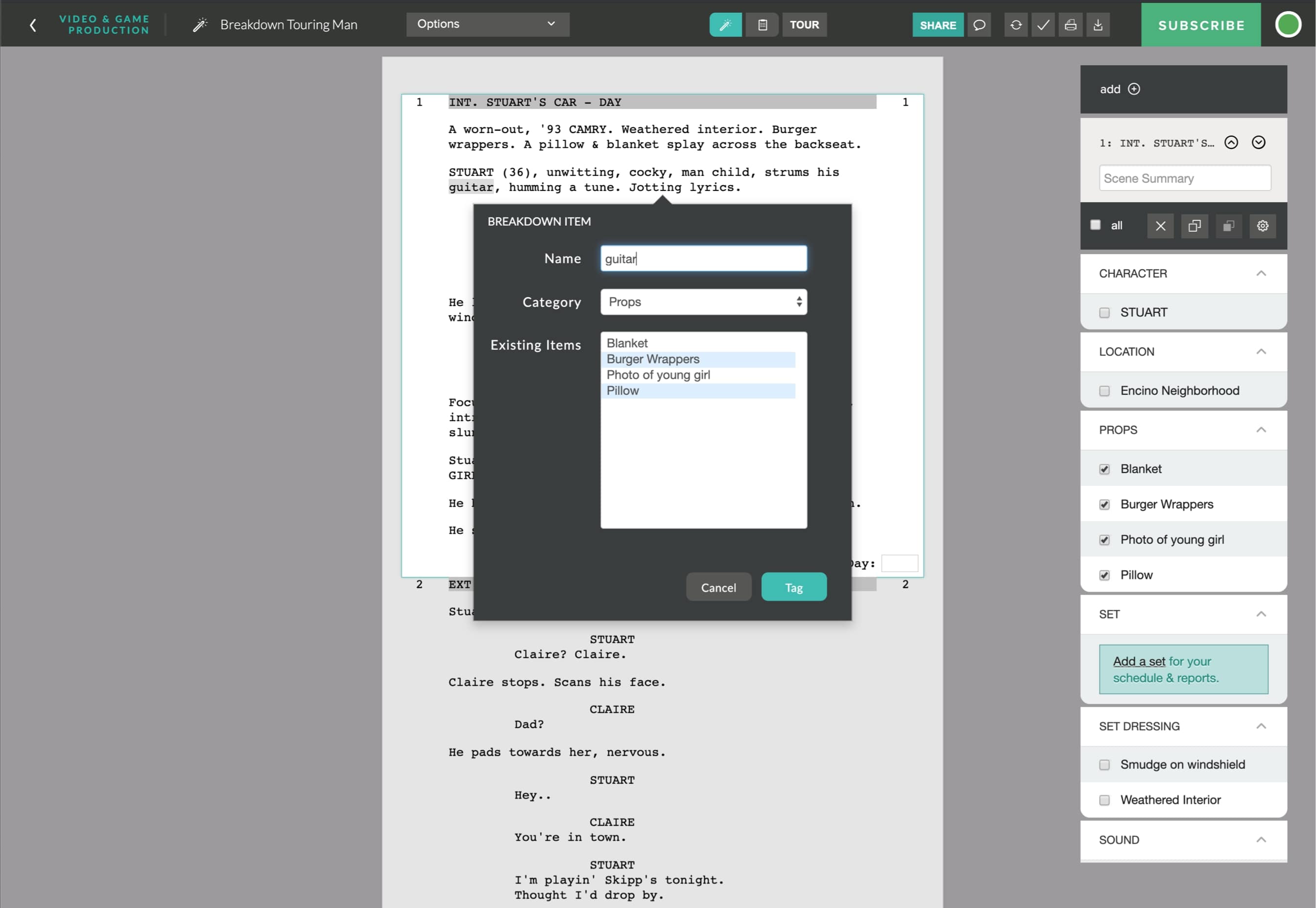 Best Alternative to Celtx - Adding Tagged Element