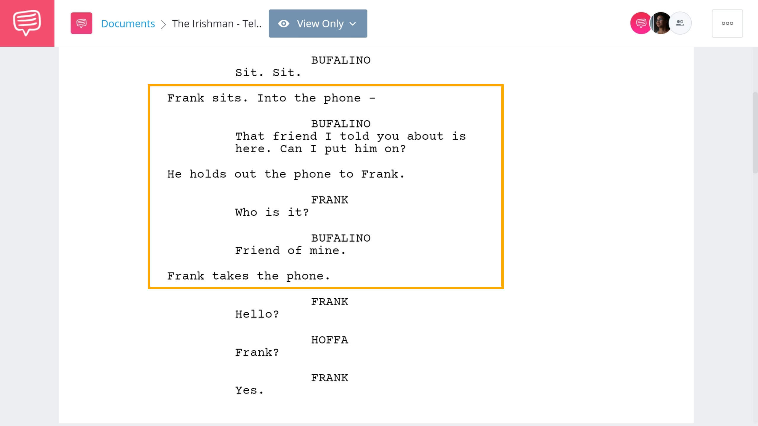 How to Write Telephone Conversation in Screenplay - The Irishman Example - StudioBinder Screenwriting Software