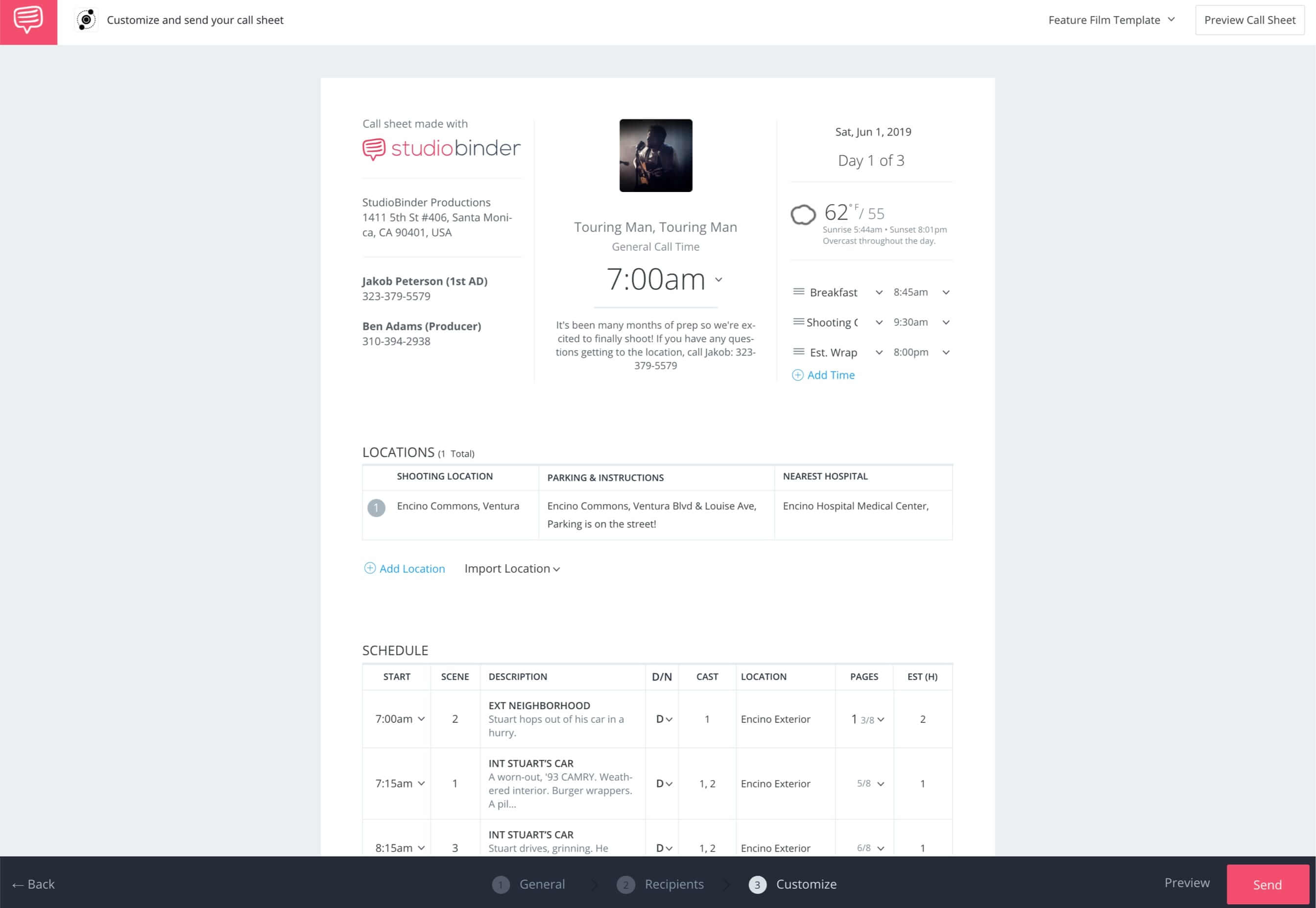 StudioBinder Free Film Call Sheet Software - Sample Call Sheet