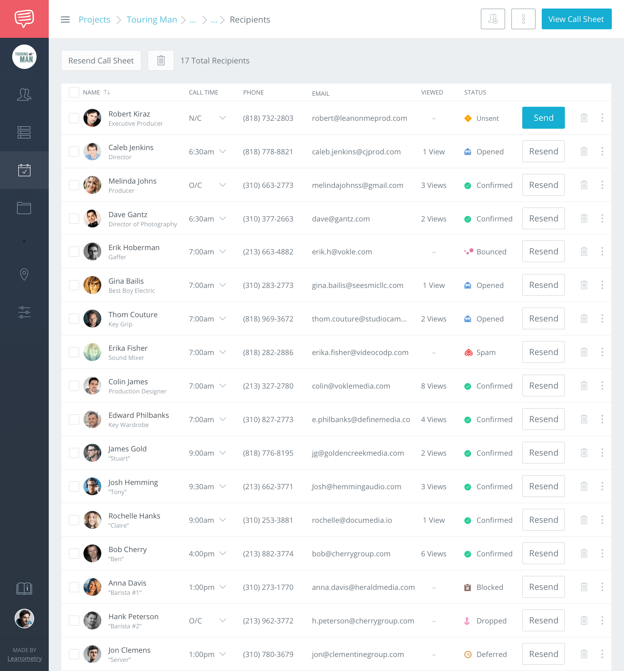 Online Call Sheet Distribution Distro Sheet - Create Send and Track Call Sheets with StudioBinder