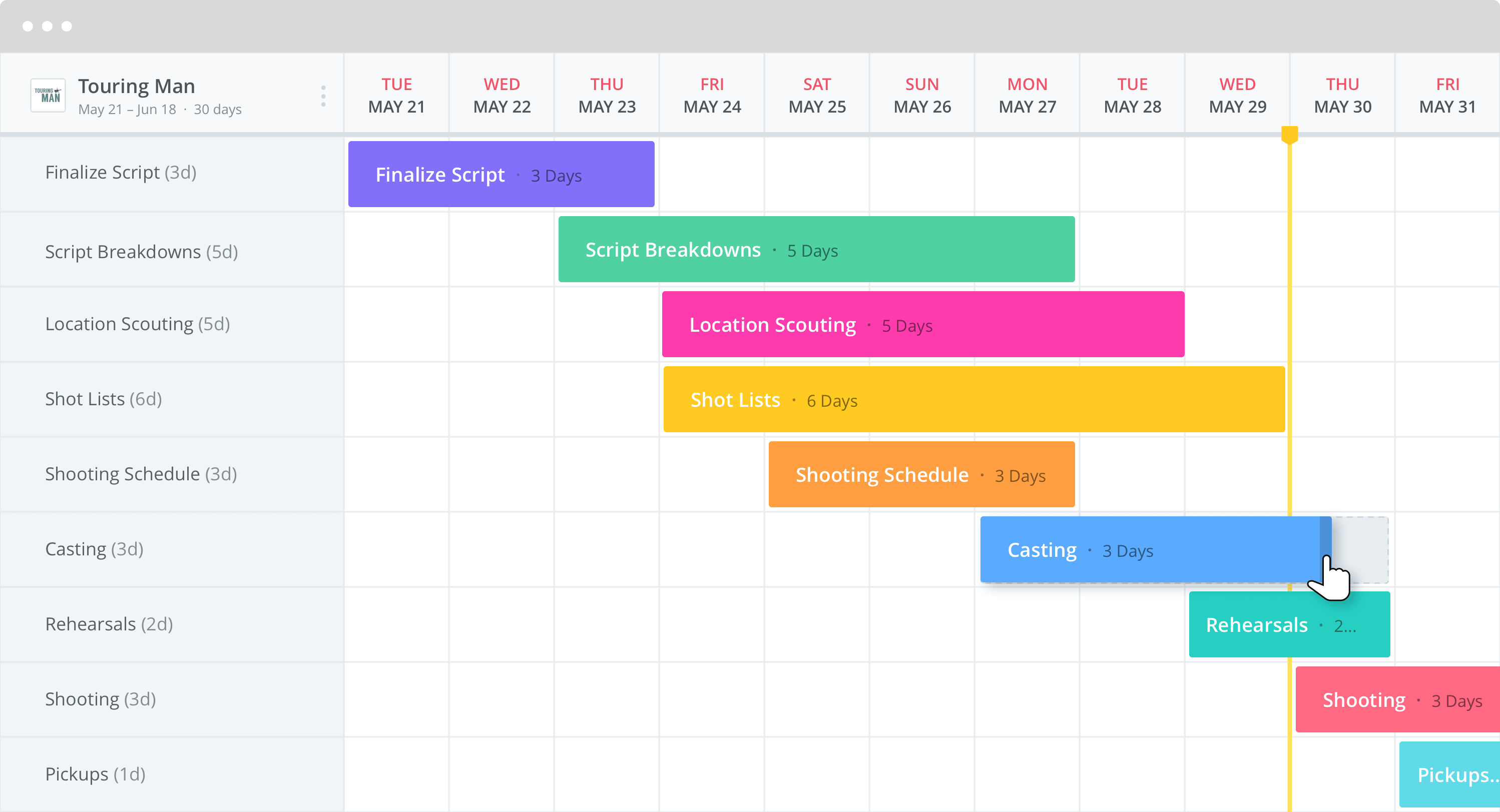 Production Calendar for TV Film Video and Photography